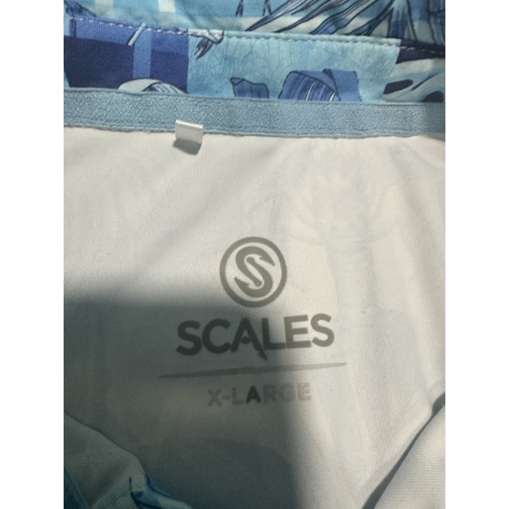 Scales Men's Blue FL Living Tropical Print Polo Shirt XL - Picture 3 of 7